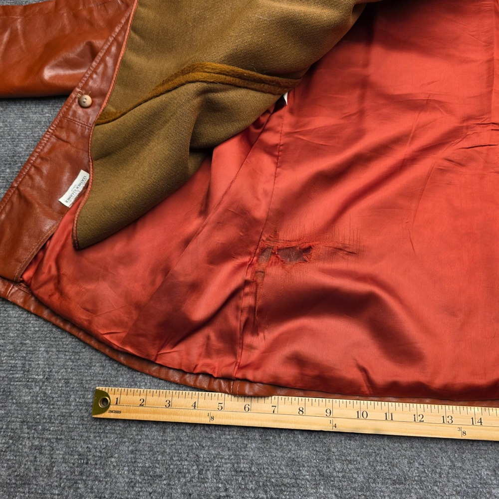 Vintage JCPenney Mens 38 Leather Car Coat Cognac Brown 70s Zip Out Liner Jacket - Picture 8 of 9